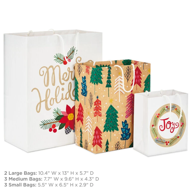 Hallmark Assorted Holiday Merry 8-Pack Small, Medium And Large Christmas Gift Bags - Image 3