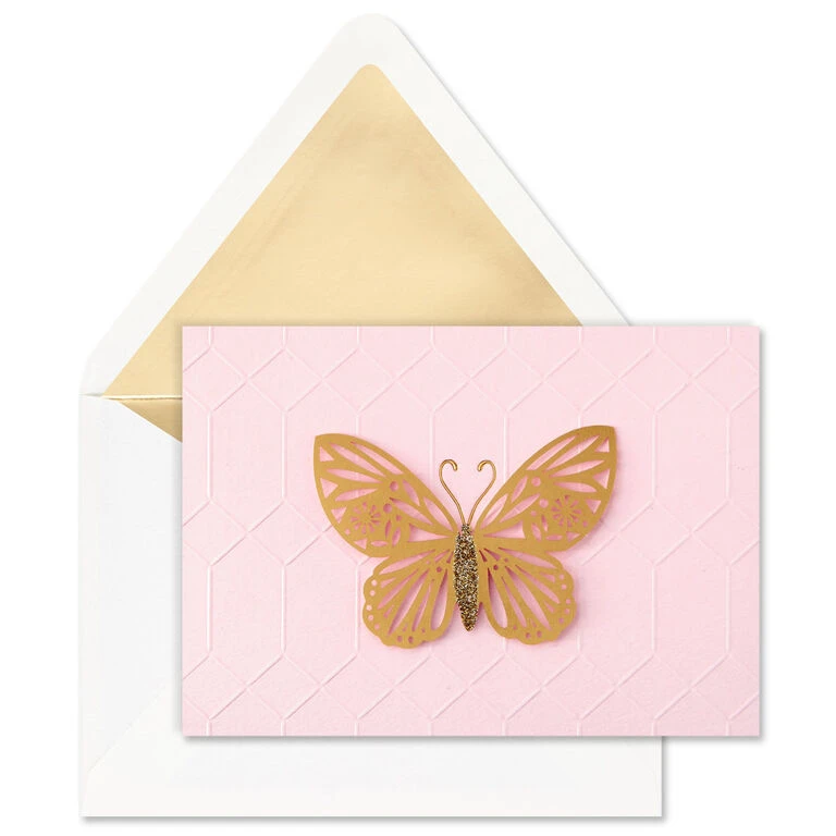 Hallmark Gold Butterfly On Pink Blank Note Cards, Box Of 8 - Image 2