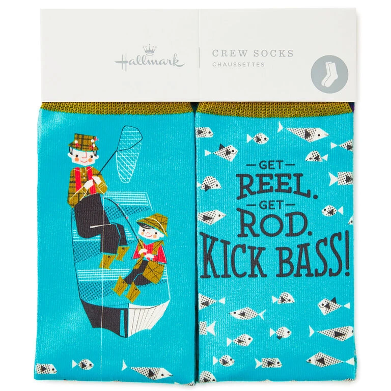 Hallmark Kick Bass Fishing Funny Crew Socks - Image 2