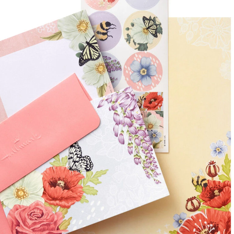 Hallmark Pink Floral Stationery Set And Desk Organizer Box - Image 4