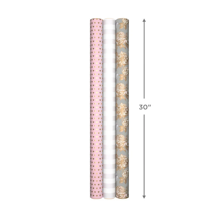 Hallmark Pink And Gray 3-Pack Wrapping Paper, 85 Sq. Ft. Total - Image 8