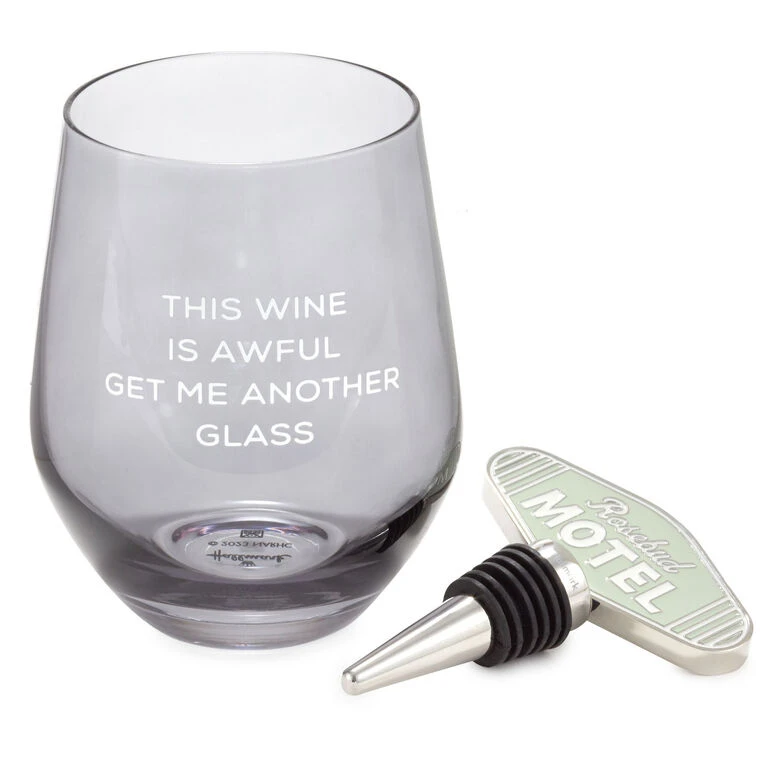 Hallmark Schitt's Creek® Stemless Wine Glass And Bottle Stopper, Set Of 2
