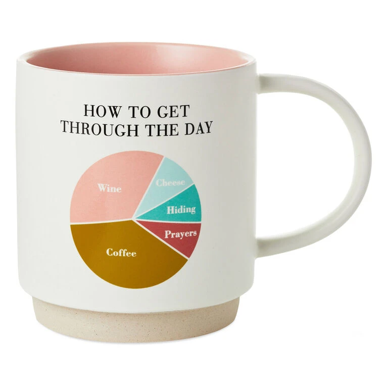 Hallmark Get Through The Day Pie Chart Funny Mug, 16 Oz.