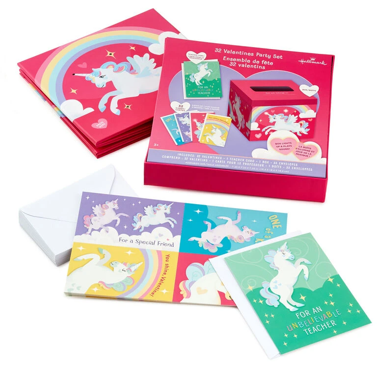 Hallmark Colorful Unicorn Classroom Valentines Set With Light-Up, Musical Mailbox - Image 5