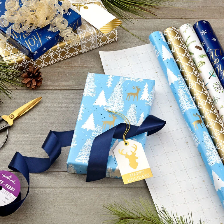 Hallmark Woodland Charm 4-Pack Holiday Wrapping Paper Assortment, 120 Sq. Ft. - Image 2